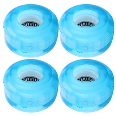 Imagem de Roda de skate elástica alta PU piscando 52mm Antiskídeo profissional Sem ruído para entusiastas do skate Blue laranja 4pcs (Azul)