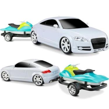 Imagem de Carrinho de Brinquedo com Jet Ski e Reboque, Modelo Esportivo Mini, Coleção, Criança, Brinquedo Infantil, Veículo (Branco)