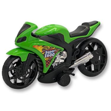 Imagem de Moto de Brinquedo Super 1600 Esportiva, Verde, 36cm, com Rodas de Fricção