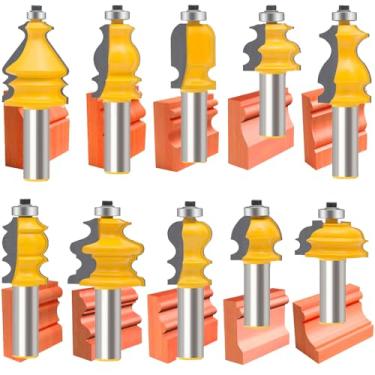 Imagem de TAIWAIN Conjunto de brocas de fresa de 1/2 polegada de haste de madeira fresadora arquitetônica de gaveta de armário de porta fresa 10 peças, ferramenta de corte CNC de carboneto de esquadria para