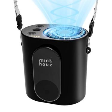 Imagem de Minthouz Ventilador recarregável ultraportátil, ventilador de cintura e pescoço com clipe de 4 velocidades 10.000 RPM, tempo de execução de 12H com carregamento USB-C, resfriamento mãos livres para