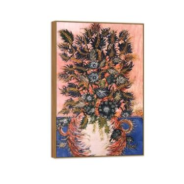 Imagem de Pinturas famosas flores decoração de arte de parede - imagens para sala de estar - buquê de mimosas - pôster em tela com moldura de madeira e impressões 60 x 90 cm 24 x 35 pol