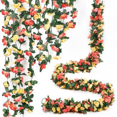 Imagem de Miracliy Pacote com 5 plantas falsas rosas flores artificiais de 41 pés para pendurar Rose Hvy para casa, hotel, escritório, festa, casamento, jardim, arte, decoração de parede (champanhe)