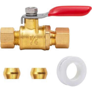 Imagem de 1 válvula de desligamento de 6 mm com fita de vedação sem chumbo, mini válvula esférica com interruptor para linha de água da geladeira