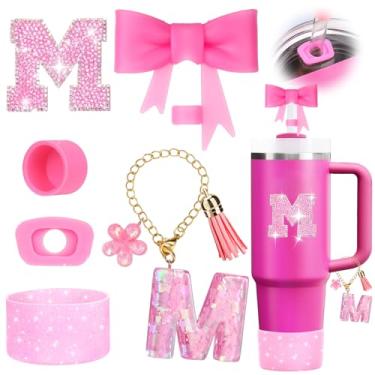 Imagem de Mity rain 6 peças de acessórios de copo rosa para copo Stanley 850 g 1,134 g - decoração de iniciais de copo para Stanley Letra M