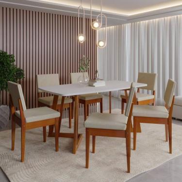 Imagem de Conjunto para Sala de Jantar Tampo Oval 170cm com 6 Cadeiras Madeira Maciça Miami Caramelo/Palha/Off White