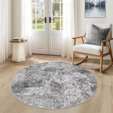 Imagem de DMOYEST Tapete redondo de 1,2 m para sala de estar, 10 x 10 cm, lavável, grande, macio, neutro, moderno, abstrato, tapete para quarto, sala de jantar, casa de fazenda, escritório em casa - cinza