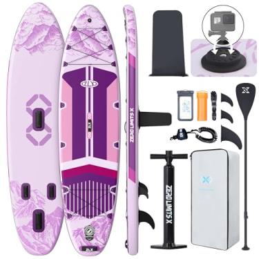 Imagem de ZLX Prancha De Stand Up Paddle Inflável Para Adultos E Jovens, Sup Super Largo 11'6 X 35" Com Barbatana Equilíbrio Patenteada, Deck Antiderrapante, Bomba Manual, Bolsa Transporte Remo Ajustável, Tod