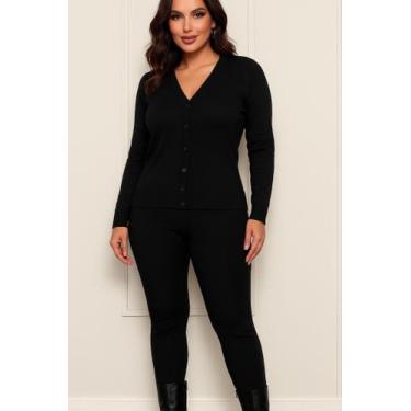 Imagem de Blusa Feminina Casaquinho Suéter Trico Liso Botões Gola V - B.Mania, P