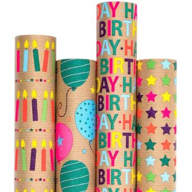 Imagem de Papel de embrulho RUSPEPA Kraft Paper Colorful Birthday 4 Rolls