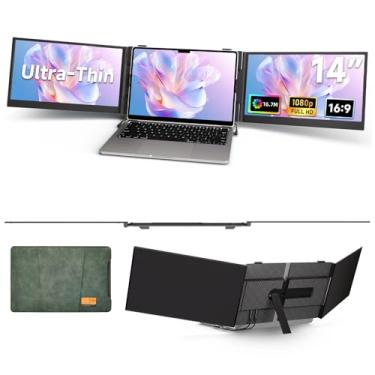 Imagem de KOJOM Extensor de tela para laptop – Monitor portátil ultrafino triplo 1080p FHD IPS tela de fixação para laptops de 13 a 17,3 polegadas compatível com Wins Mac Dex Chrome Switch