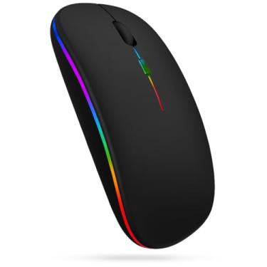 Imagem de Mouse Sem Fio Recarregável Premium – Dual Mode Bluetooth 5.0 e USB 2.4GHz, Design Ergonômico com LED RGB, Silencioso e de Alto Desempenho para PC, Notebook e Gamer (Preto)