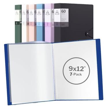 Imagem de ULVBABI Pasta A4 com 60 bolsos de plástico | Pacote com 7 pastas de apresentação, pasta de bolso de poliéster e arquivo com mangas de plástico para escola, escritório, entrevistas, documentos