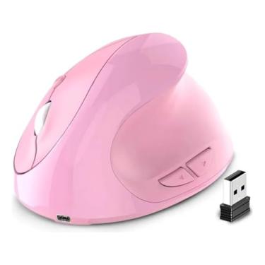 Imagem de Mouse Vertical Ergonômico Sem Fio Recarregável AG – Reduz Tensão no Pulso, RGB, Clique Silencioso, DPI Ajustável, USB 2.4G Eco – Compatível com Windows, Mac, Notebook Cor (Rosa)