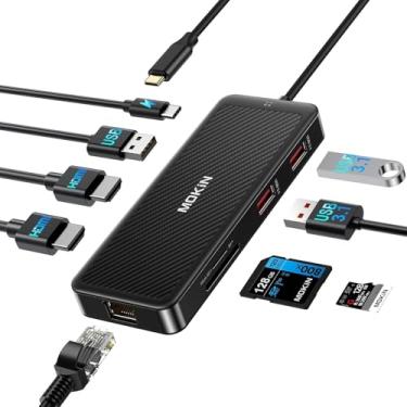Imagem de Hub USB-C MOKIN, base USB 9 em 1, adaptador USB C para USB HDMI duplo 4K, hub Ethernet de 1 Gbps, entrega de energia de 100 W, leitor de cartão SD para MacBook Pro, XPS e mais