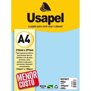 Imagem de Papel Sulfite A4 Colorido Offset 180G 60K Azul 50Fls