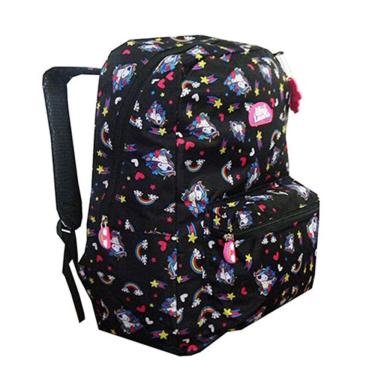 Imagem de Mochila Feminina Unicórnio Escolar Juvenil Preta Aulas 2019