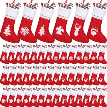 Imagem de Zubebe 48 peças de meias de feltro de Natal 38 cm, meias de neve de Natal de Papai Noel, para lembrancinhas de festa de Natal, decorações de quarto de casa (estilos mistos)