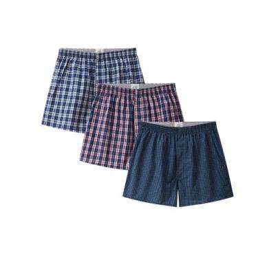 Imagem de Shorts boxer CINVIK azul retrô de algodão xadrez para homens GG