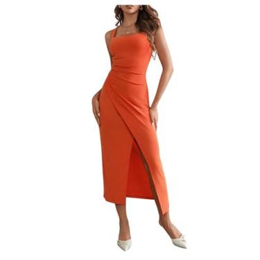 Imagem de Vestido midi SOLY HUX casual sem mangas com gola quadrada para mulhere