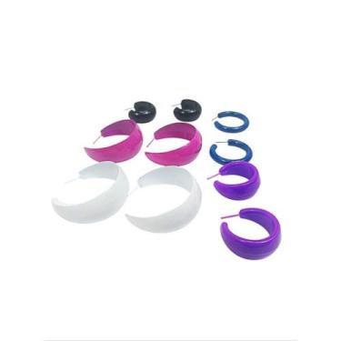 Imagem de Brincos Argola Coloridos Kit 5 Pares Cores Variadas - DJ Folheados