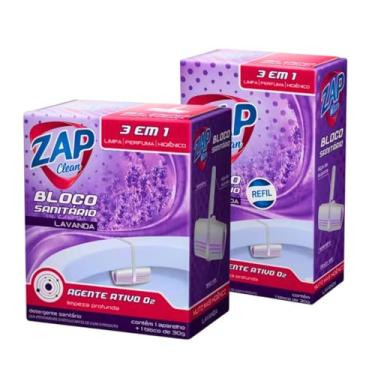Imagem de Bloco Sanitário Desodorizador Lavanda 3 Em 1 30 Gramas + Recarga 30 Gramas Lavanda Higieniza Perfuma E Limpa Agente Ativo O2