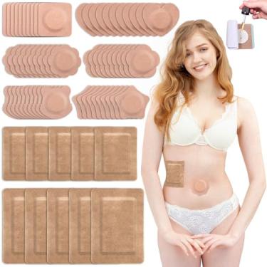 Imagem de 70 remendos de óleo de rícino 7 formas adesivos de algodão para umbigo, sem lavagem, almofadas altamente absorventes descartáveis com embalagem de óleo de rícino retangular grande para uso em várias