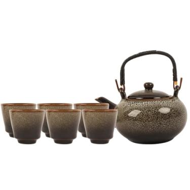Imagem de Conjunto de chá chinês Gongfu Procelain, conjunto de chá japonês de 7 peças, 1 bule de chá, 6 xícaras de chá, conjunto de chá chinês para adultos/amantes de chá (cinza)
