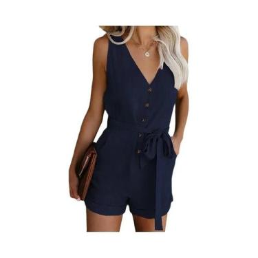 Imagem de Macacão Feminino Verão - Casual, Decote V, Shorts e Estilo Europeu, BR