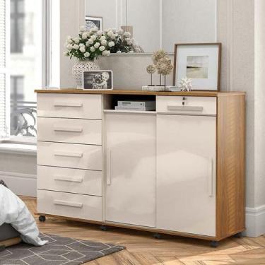 Imagem de Cômoda Grande Portas de Correr Espelho 176cm Max New Lukaliam Freijo/O