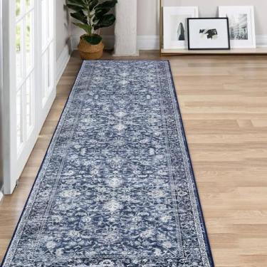 Imagem de KILOCOCO Tapete de corredor de corredor 5 x 18 cm tapete floral vintage lavável tapete de corredor de cozinha antiderrapante para corredores de banheiro tapete boho desgastado para quarto, lavanderia,