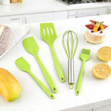 Imagem de Conjunto de espátula de silicone de 5 peças, ferramenta de cozinha não pegajosa, conjunto de utensílios de cozinha, raspadores antiaderentes, para fritar, mexer e servir, verde