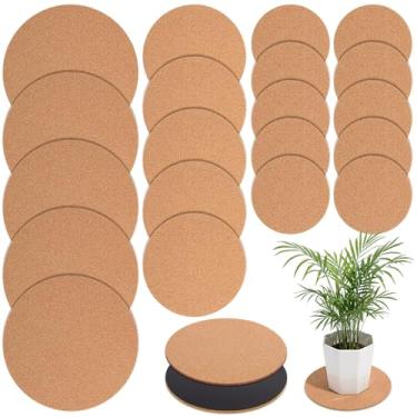 Imagem de Gejoy 20 peças de porta-copos de cortiça, tapetes de cortiça para plantas de cortiça, pires redondos absorventes para ambientes internos, plantadores, plantas de casa, protetor de superfície para mesa