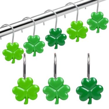 Imagem de BAISDY 12 ganchos de cortina de chuveiro para o dia de São Patrício, anéis de varão de cortina de trevo irlandês, ganchos de cabide de cortina