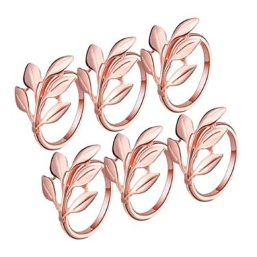 Imagem de AUNMAS Porta-guardanapos de Metal, Anéis de Guardanapo de Metal para Família, Refeição Diária, Festa, Decoração de Mesa, Jantar Formal, Casamento de Natal, 6 Peças de Design de Folha (Ouro rosa)