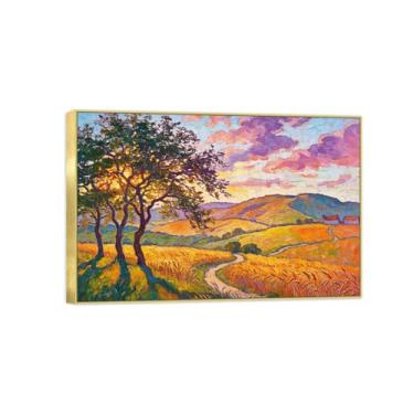 Imagem de BMZFYBS Quadro dourado arte de parede paisagem impressão em tela - árvore trigo campo de trigo pintura decoração quadros para quarto 30x45cm12x18in