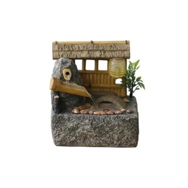 Imagem de ornamentais Jardim ornamental rural, decoração de água corrente, fonte circular, vista para a água, sala de estar, casa, mesa relaxamento