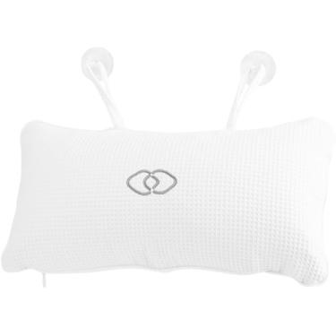Imagem de Travesseiro de Banho com Ventosas Inflável para Spa e Suporte Cervical Tecido Confortável Padrão Waffle Leve Viagens Adequado Banheira