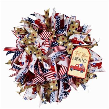 Imagem de Grinaldas de 4 de julho, guirlanda patriótica para decoração interna e externa, perfeita para celebrar o Dia da Independência, Memorial Day, festas (C, 1 peça)