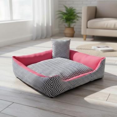 Imagem de Cama + Almofada Pet Luxo Média Impermeável com Zíper 50x50x15 cm Poliéster e Algodão para Cães e Gatos até 12kg Pink