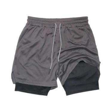 Imagem de Shorts De Academia Masculinos 2 Em 1 De Secagem Rápida, Cor Sólida, Ro