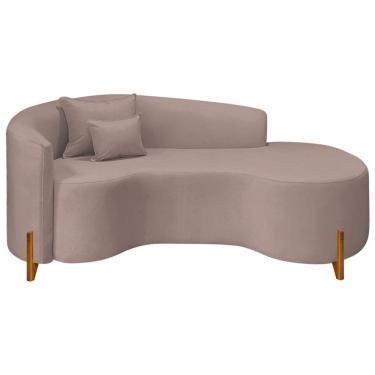 Imagem de Divã Recamier Curvo Sala De Estar Recepção Inglaterra 180cm Pés Madeira Lado Direito Linho Rosê