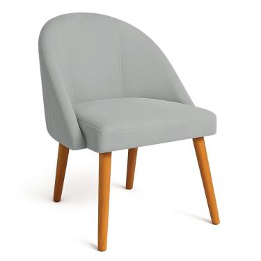 Imagem de Cadeira Poltrona De Jantar Luna Suede Cinza Pés Palito Castanho - Pallazio