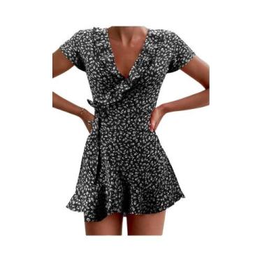 Imagem de Vestido Mini Floral Com Rendas E Decote Em V Para Mulheres, Elegante E