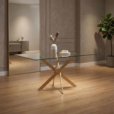 Imagem de Mesa De Jantar Lara Base Aço Carbono Tampo 160cm Vidro 10mm 6 Lugares Design Sala De Jantar - Bronze
