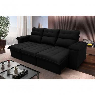 Imagem de Sofá Retrátil Reclinável Verona 2,30m Suede Velut Preto Molas No Assento - King House