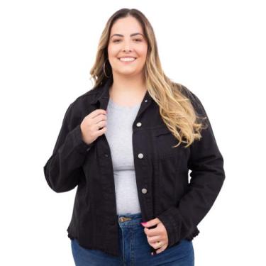 Imagem de Jaqueta Jeans Preta Plus Size Barra Desfiada - Cambos, XG1