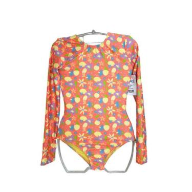 Imagem de Maiô Roupa De Banho Moda Praia Lemon Flower Manga Longa Proteção Solar