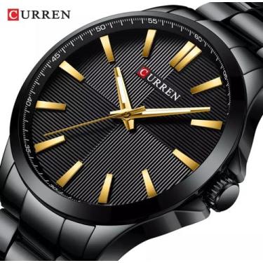 Imagem de Relógio Masculino Curren 8322 Luxo Aço Inox Importado, Preto/Dourado