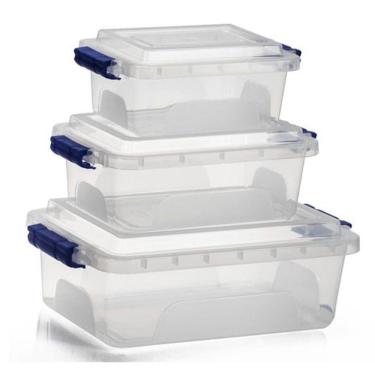 Imagem de Kit 3 Caixas Organizadoras Tampa Trava 1,5L 2,5L E 5L